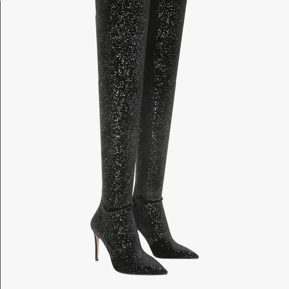 Balmain Shoes - BALMAIN Amazone Thigh-High Glitter Velvet Boots